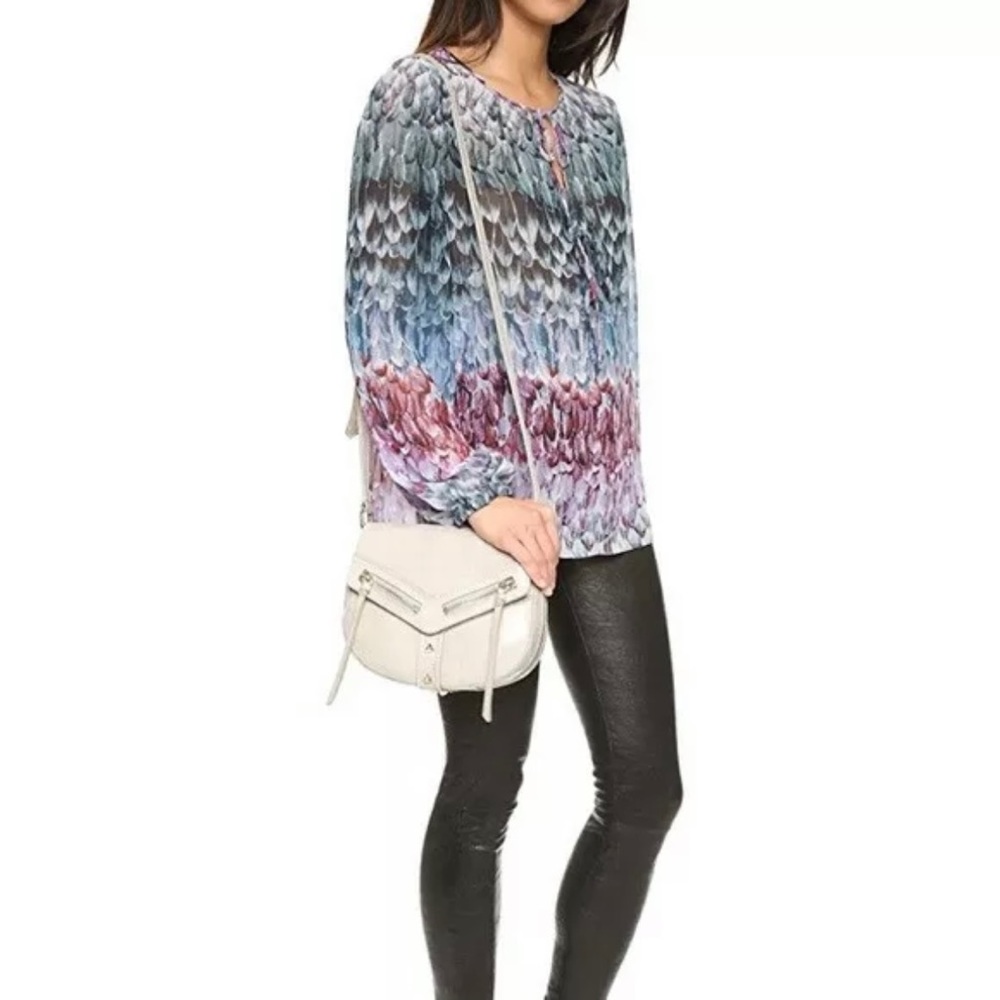 BCBG XS DUSTY ELM EVANNA Chiffon Blouse Feather